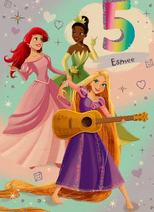 Verjaardagskaart Disney prinses 5 jaar