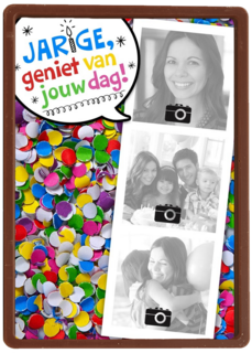fotokaart jarige gekleurde confetti