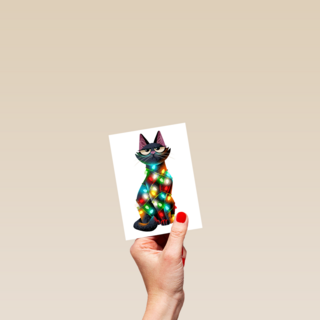 kerstkaart grappig kat met kerstlichtjes folio