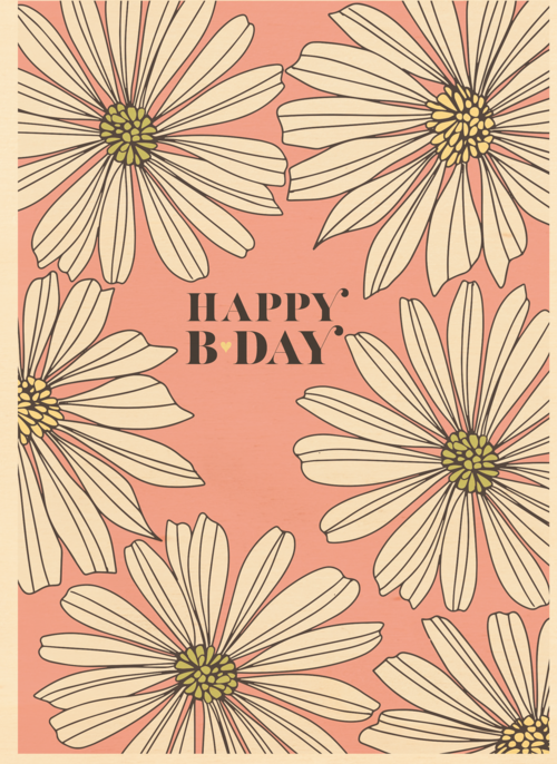 Verjaardagskaart roze met witte bloemen