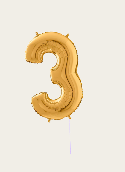 Hallmark Cijferballon 3 Jaar Goud XL |  Cadeau Ballonnen |