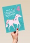 Verjaardagskaart unicorn met leeftijd