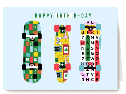 skate verjaardagskaart voor 16 jaar
