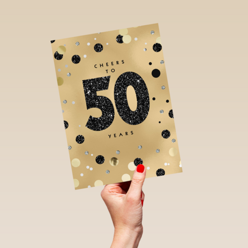 Verjaardagskaart leeftijden man vrouw 50 goud met stippen