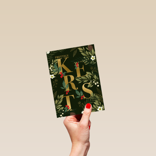 Kerstkaart klassiek gouden letters