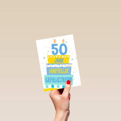 Verjaardagskaart leeftijden 50 jaar taart