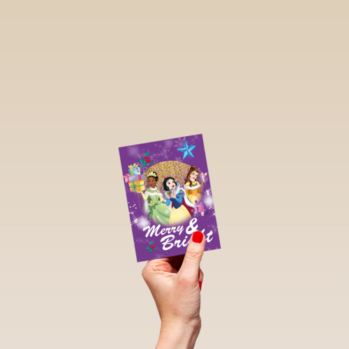 Kerstkaart Disney prinsessen Merry and bright