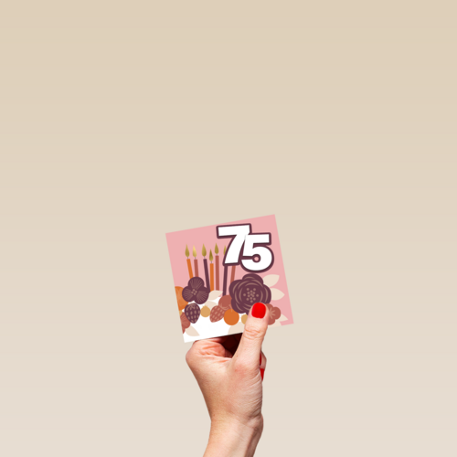een verjaardagskaart met heerlijk taart voor 75