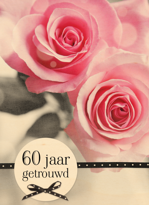 Houten Kaart Huwelijksjubileum | Houten Kaart Hallmark | Huwelijksjubileum | Twee Roze Rozen 60 Jaar Getrouwd