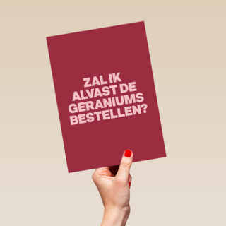 verjaardag kaart andc zal ik de geraniums alvast bestellen