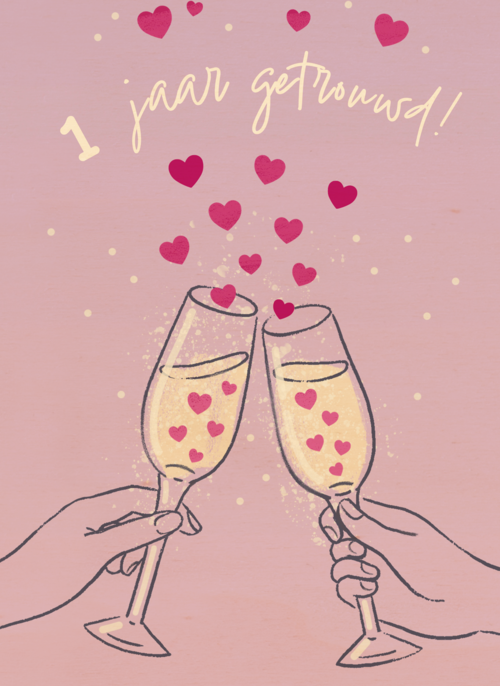 Houten Kaart Huwelijksjubileum | Houten Kaart Hallmark | Huwelijksjubileum | 1 Jaar Getrouwd Bubbel Hartjes