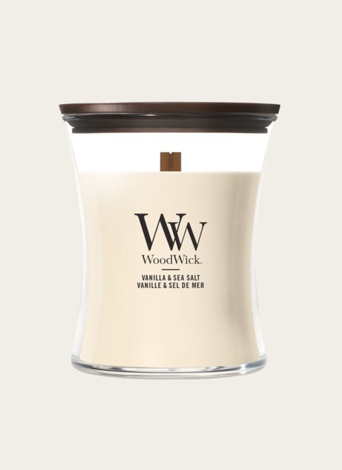 WoodWick Vanilla & Sea Salt Kaars Medium | WoodWick Cadeau Woonaccessoires |