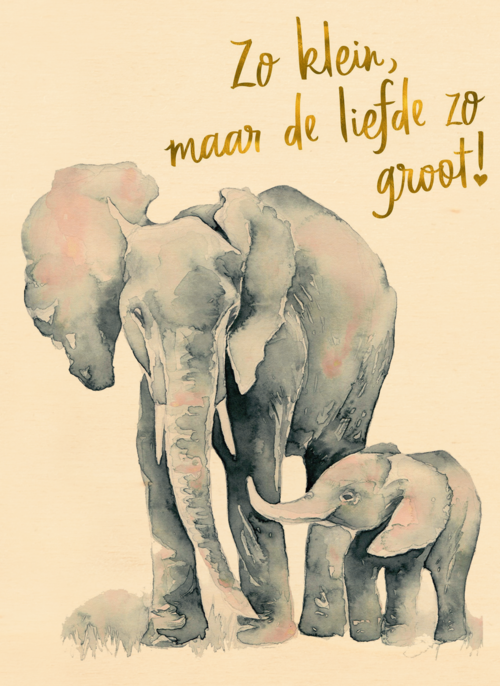 Houten Kaart Geboorte Felicitatie | Houten Kaart Hallmark | Geboorte Felicitatie | De Grote Liefde Van Een Olifant