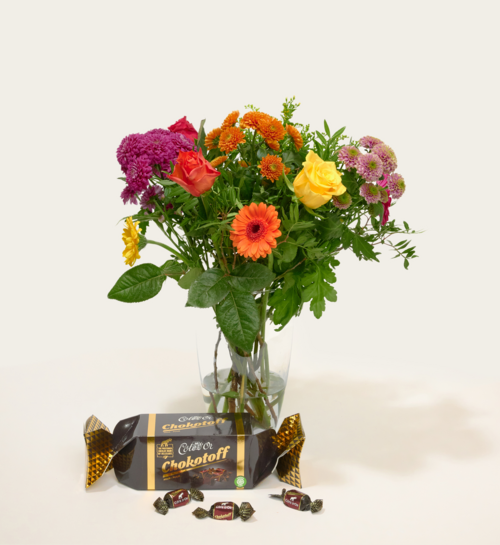 Boeket Bloemen Bonte Sparkel met Cote dOr Chokotoff