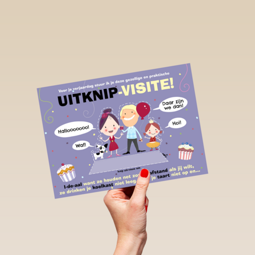 Verjaardagskaart vrouw grappig Uitknip visite corona