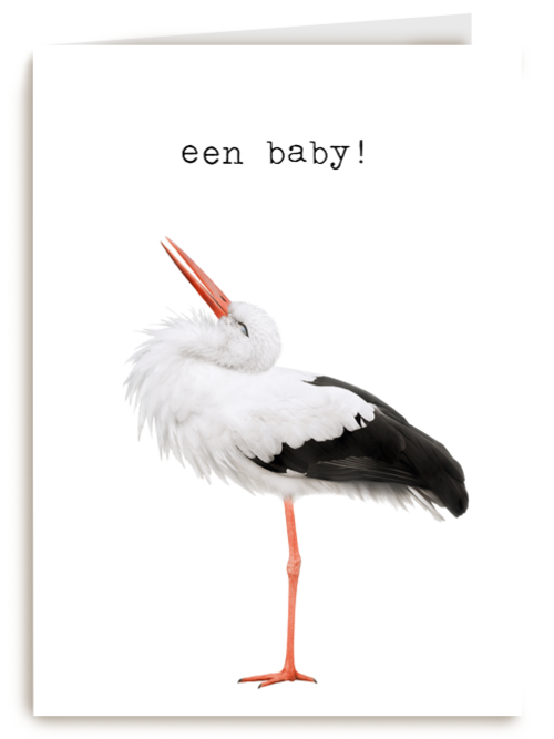 Een furry cuddles kaart met een ooievaar