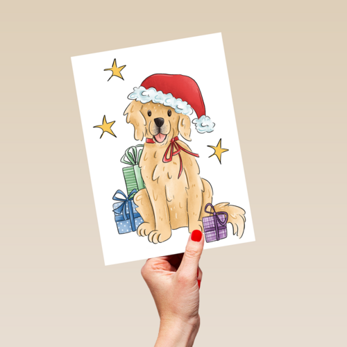 Kerstkaart hart onder de riem Hond met kerstmuts matia studio