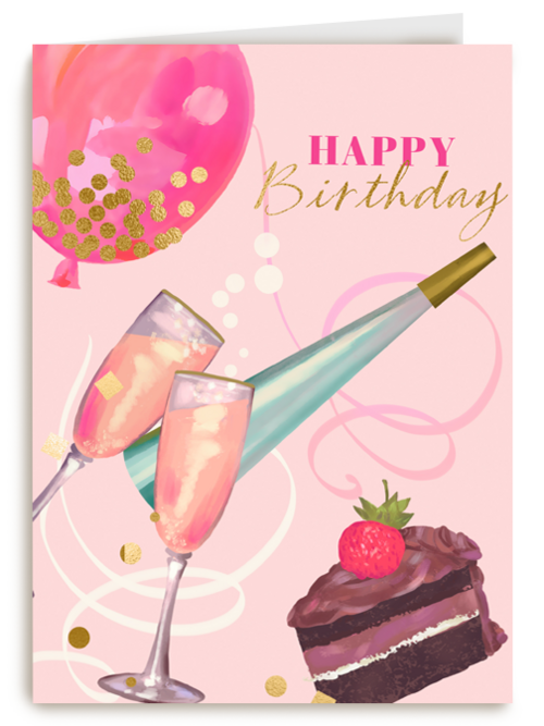 verjaardag kaart happy birthday taart en bubbels