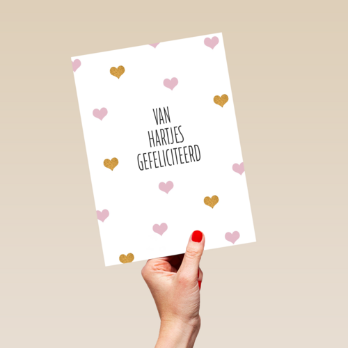 gefeliciteerd kaart vrouw van hartjes gefeliciteerd