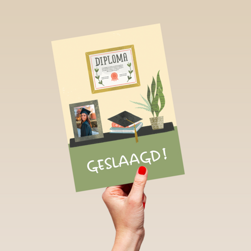 geslaagd fotokaart bureau met foto