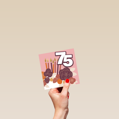 een verjaardagskaart met heerlijk taart voor 75
