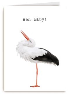 Een furry cuddles kaart met een ooievaar