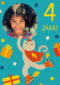 Feestende kat 4 jaar fotokaart