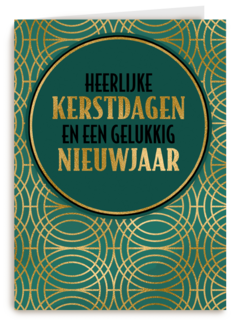 Stijlvolle kerstkaart goud met groen