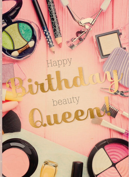 Verjaardagskaart tiener meisje Birthday queen makeup