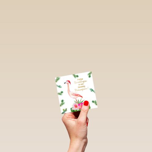 Kerstkaart hip Flamingo met kerstmuts