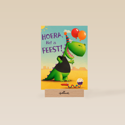 t rex hoera het is feest kaart