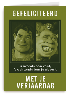 Shrek verjaardagskaart savonds een vent