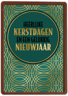 Stijlvolle kerstkaart goud met groen