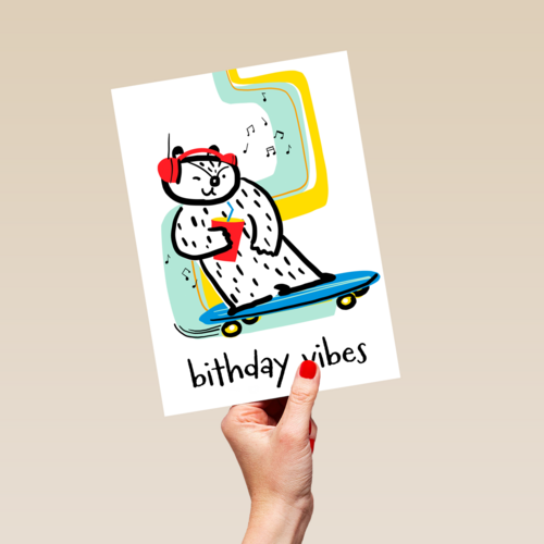 Verjaardagskaart skater birthday vibes