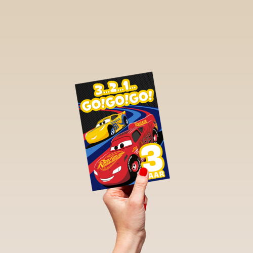 Cars verjaardagskaart bliksem McQueen 3 2 1 gogogo