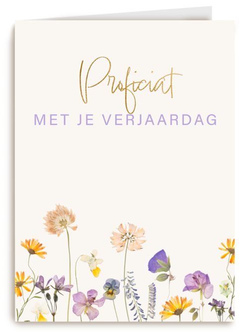 Verjaardagskaart met veldbloemen proficiat