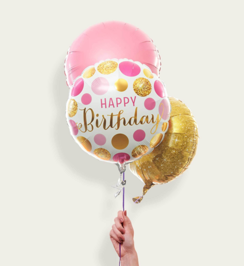 Ballonnentros Happy Birthday Goud Roze