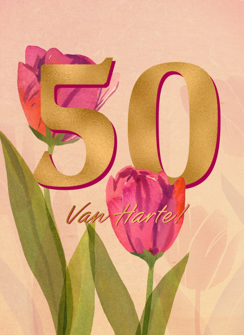 Verjaardagskaart vrouw 50 van harte