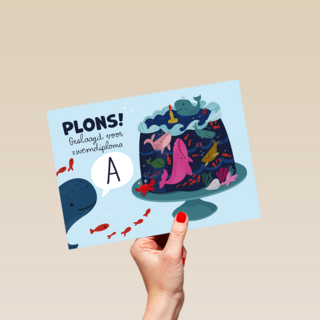 Zwemdiploma kaart plons geslaagd