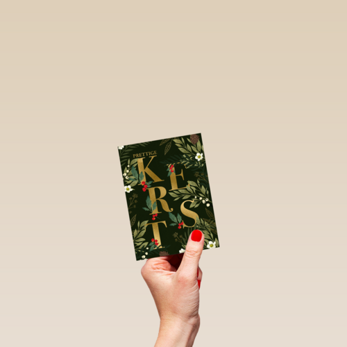 Kerstkaart klassiek gouden letters