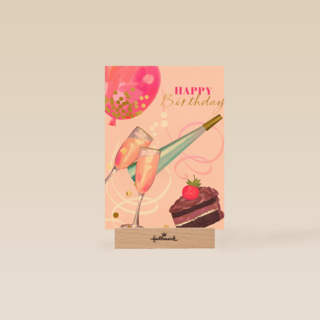 verjaardag kaart happy birthday taart en bubbels
