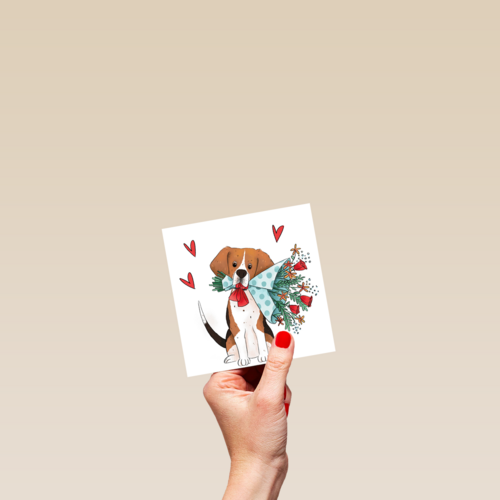 valentijnskaart getekende hond met bos bloemen