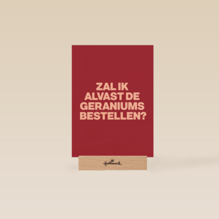 verjaardag kaart andc zal ik de geraniums alvast bestellen