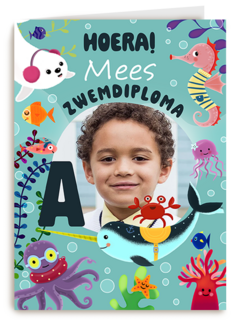 Zwemdiploma kaart met foto en naam