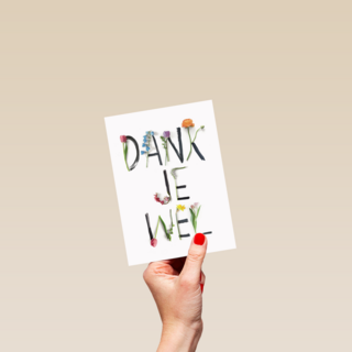 botanical kaart met bloemenletters geschreven dankjewel