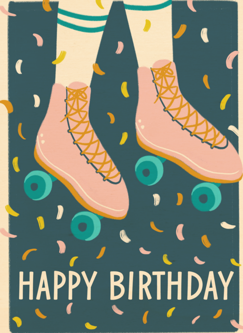 Houten Kaart Verjaardagskaarten | Verjaardagskaart Hip Happy Rollerskates Birthday