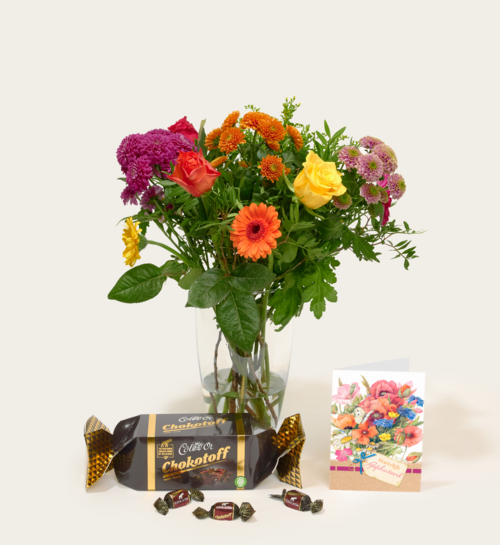 Boeket Bloemen Bonte Sparkel met Cote dOr Chokotoff