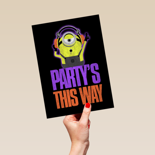 Verjaardagskaart Minion party is this way