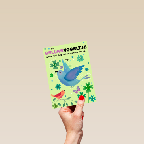 Veel geluk kaart met geluksvogeltje