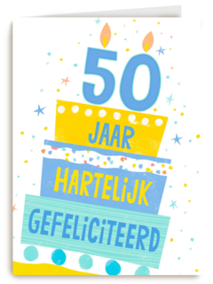 Verjaardagskaart leeftijden 50 jaar taart